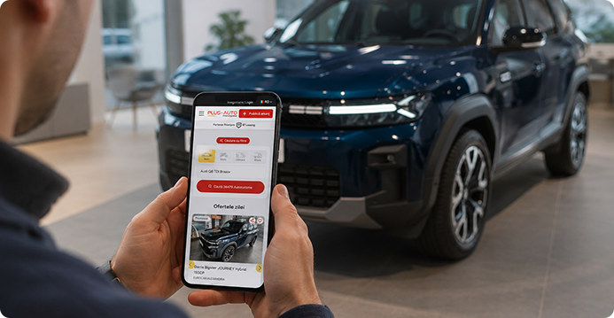 Client folosind aplicația PLUS-AUTO.RO pe telefon